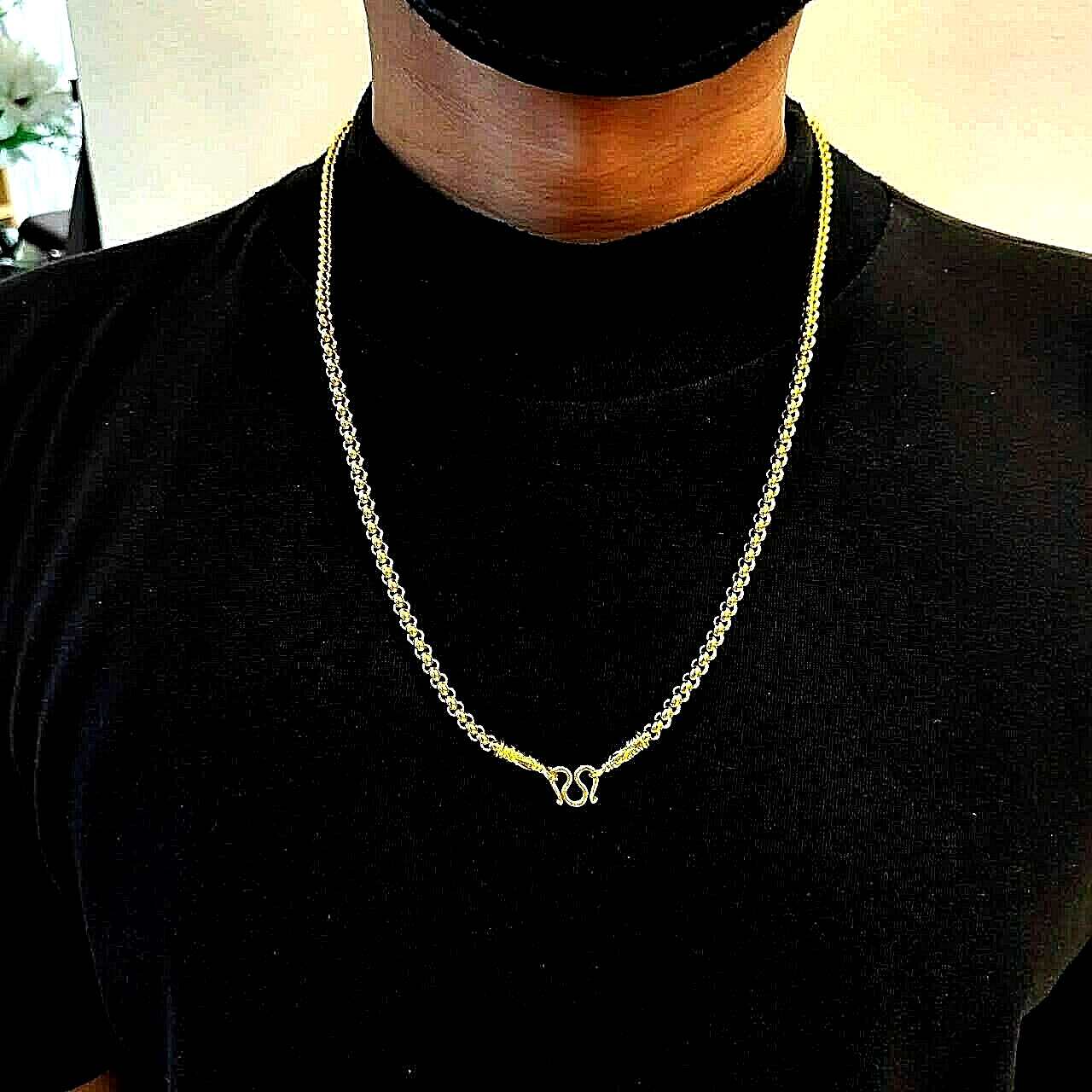 Gold Color Plated Brass Unisex Adult Charm Necklace Fashion Jewelry 24″ 5 MM.