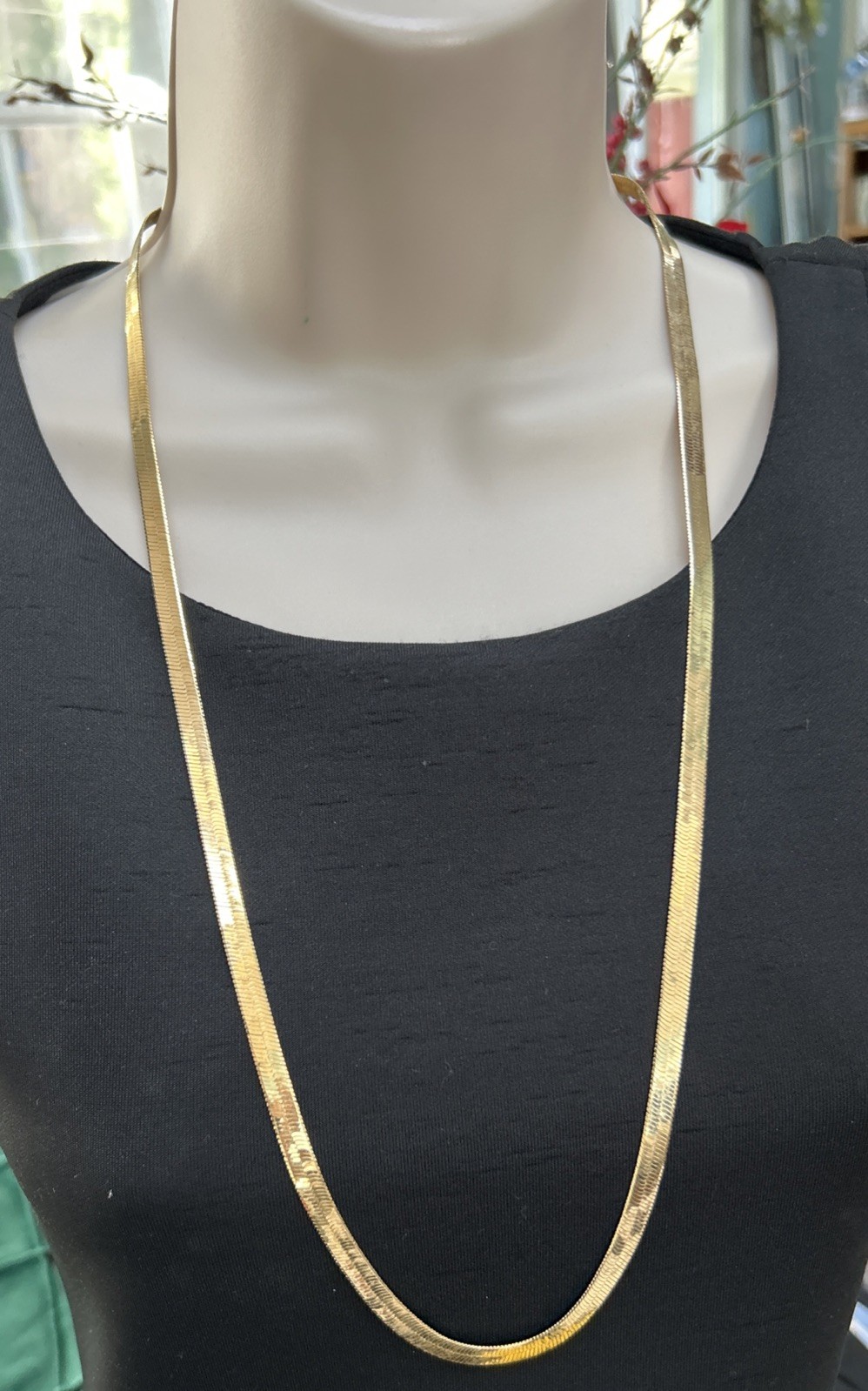 Bright Gold Plated 30” Herringbone Chain Necklace For Men Or Women 4mm Unisex