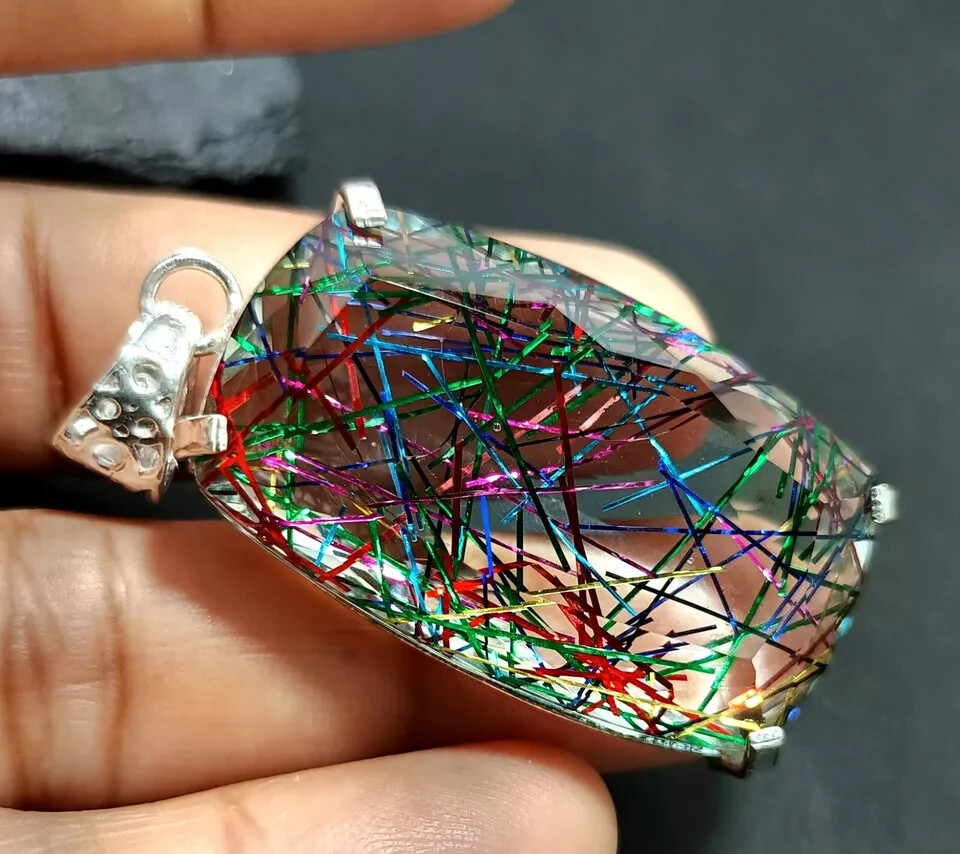 Multi-Color Natural 99.15 Ct Brazilian Rutilated Quartz Pendant Loose Gemstone
