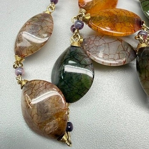 Multi-Color Acrylic Dragon Vein Bead Chain Necklace 32″ Fall Colors Bohemian