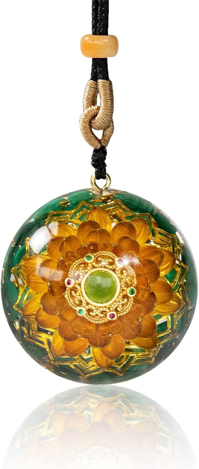 Healing Orgonite Necklace with Malachite & Flower of Life – Adjustable Cord
