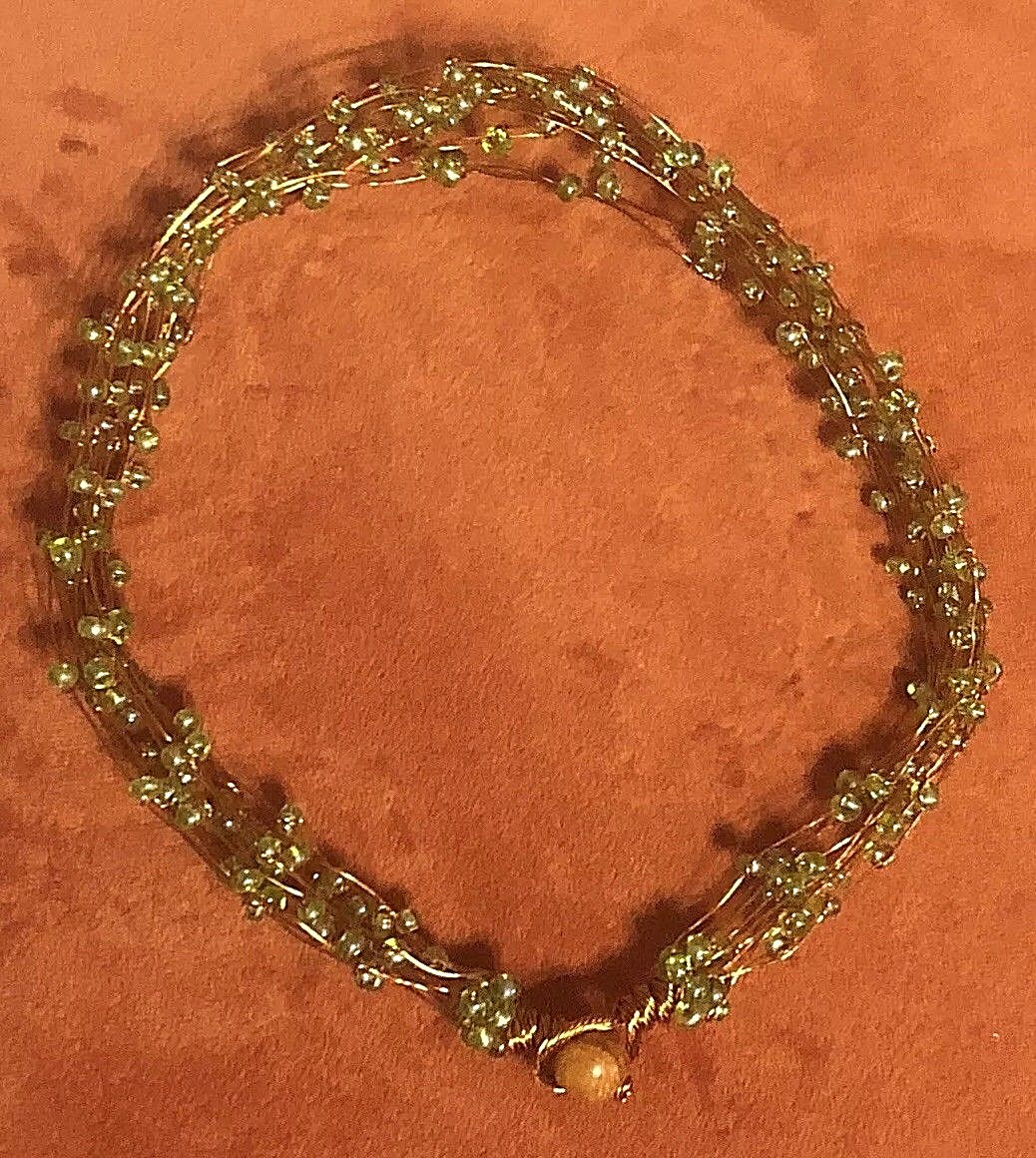 Mi Linea Green Beaded Copper Wire Multi-strand Choker Necklace NWOT