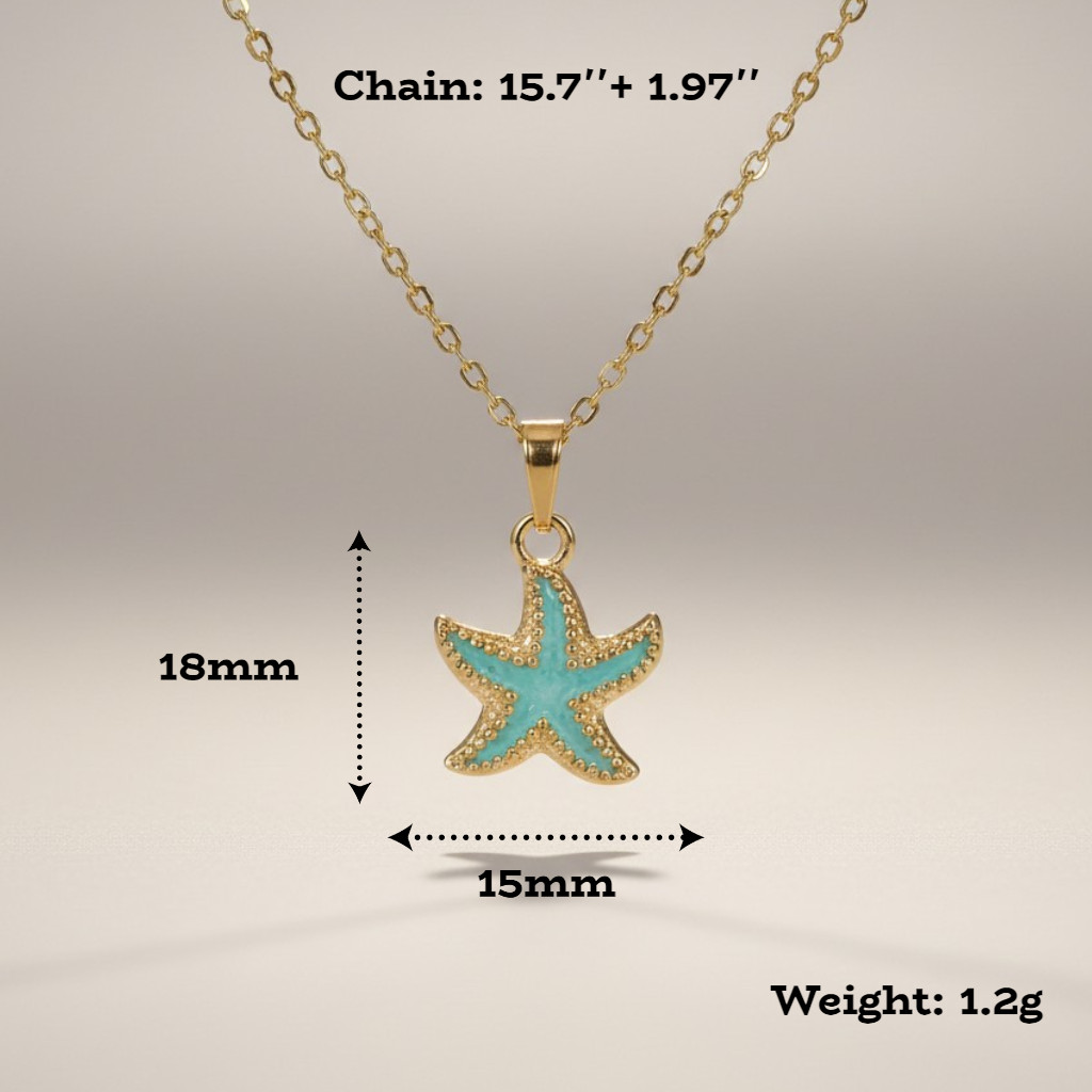 Blue Starfish Charm Pendant Necklace Summer Beach Accessory