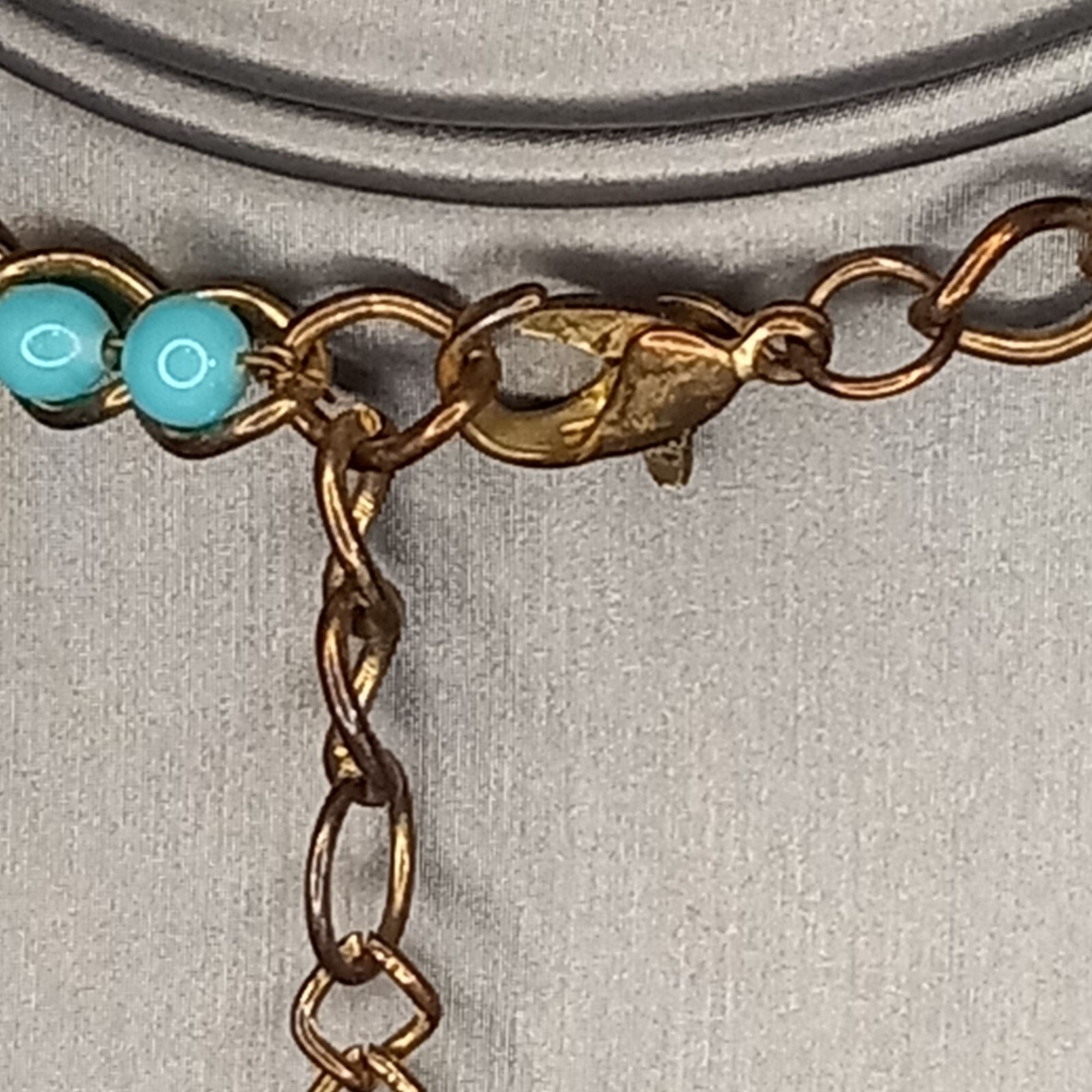 Cleopatra Style Glass Beads Blue Ombre Bib Layered Gold/Brass Tone Necklace