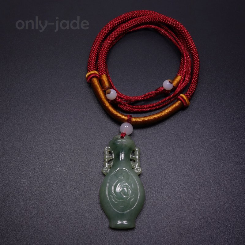 Certified Grade A 100% Natural Green Jadeite Jade Pendant Hand-carved Vase 11079