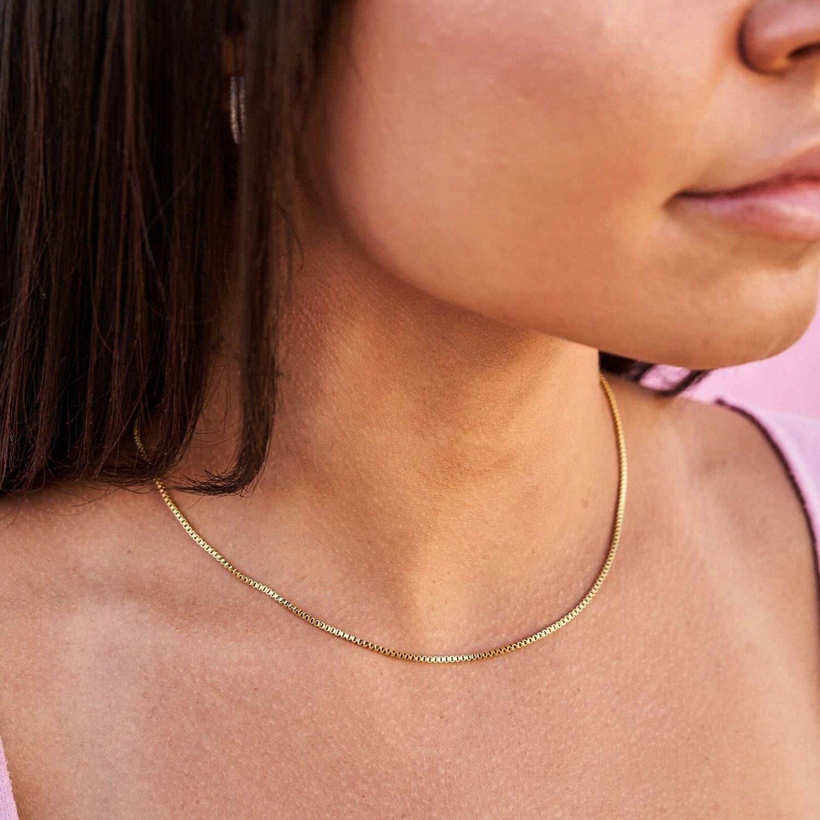 Yellow Gold PlatedStainless Steel 1.5mm 16,18,20 Inch Women’s Box Chain Necklace