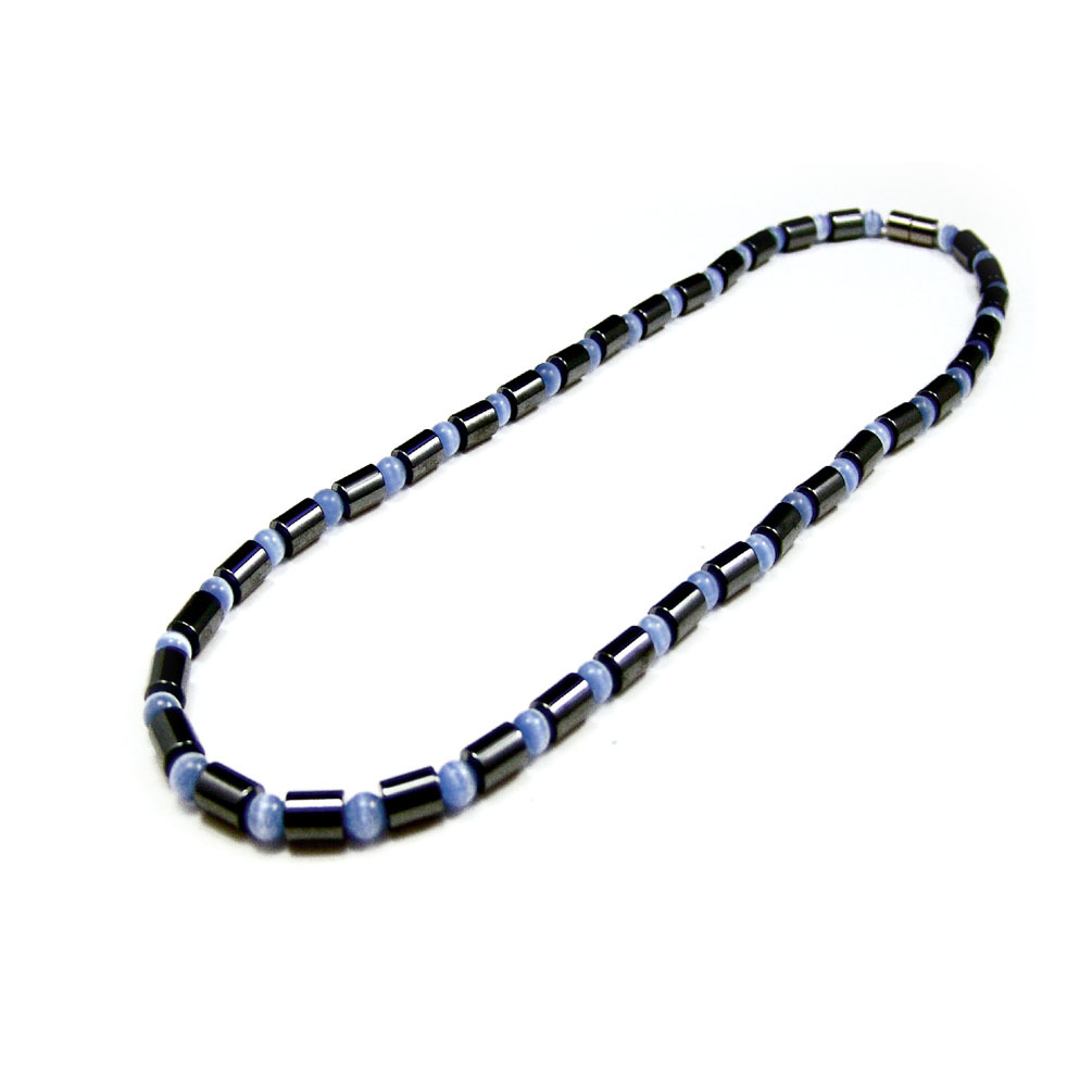 Accents Kingdom Women’s Magnetic Hematite Blue Cat’s Eye Bead Necklace 18″