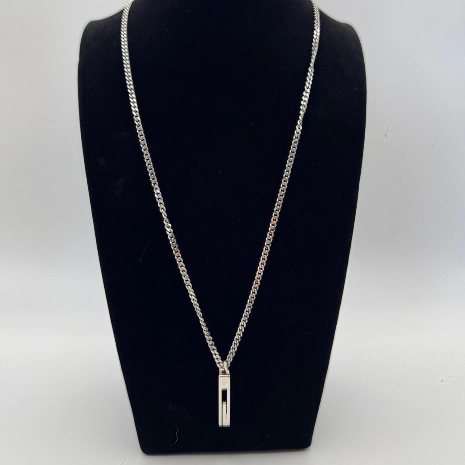 Gucci Vintage G Square Bar Silver Chain Necklace 50cm Made in Italy