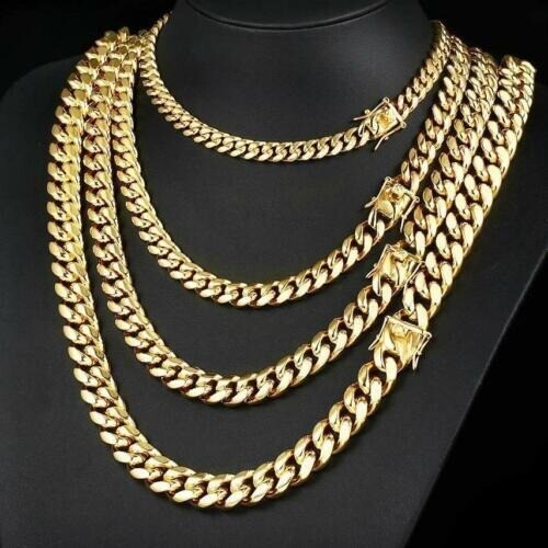 24inch Heavy Miami Cuban Link Chain Solid 14K Gold Plated Hip Hop Men’s Bracelet