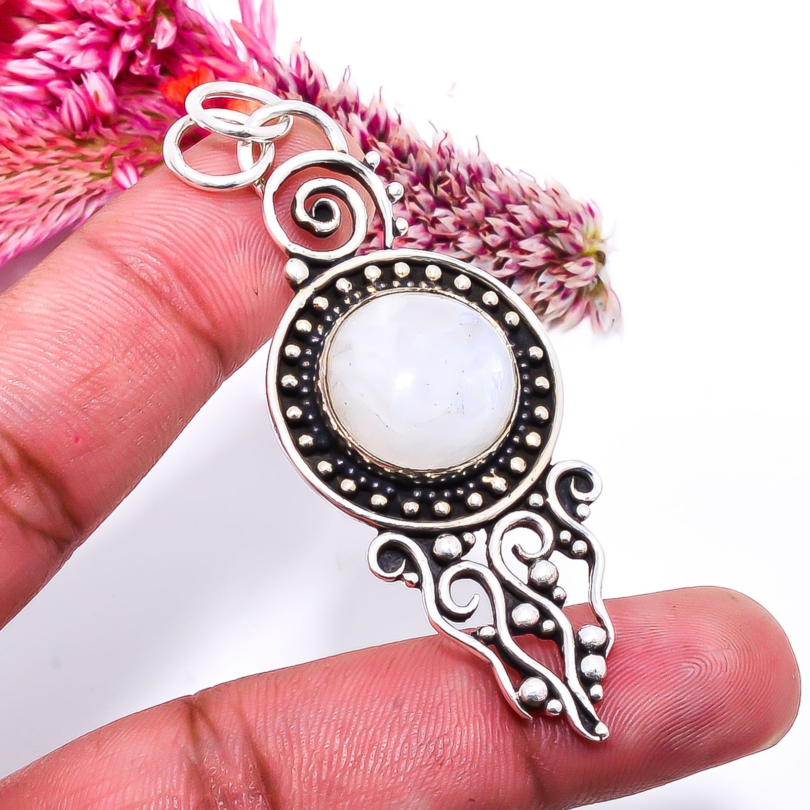 Rainbow Moonstone – India Handmade 925 Sterling Silver Pendant 2.34″ P33