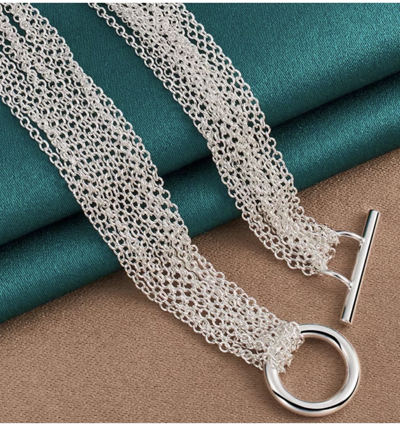 .925 Sterling Silver Multi-Thin 17.5 in Necklace Heart 8” Bracelet Wht GdToggle
