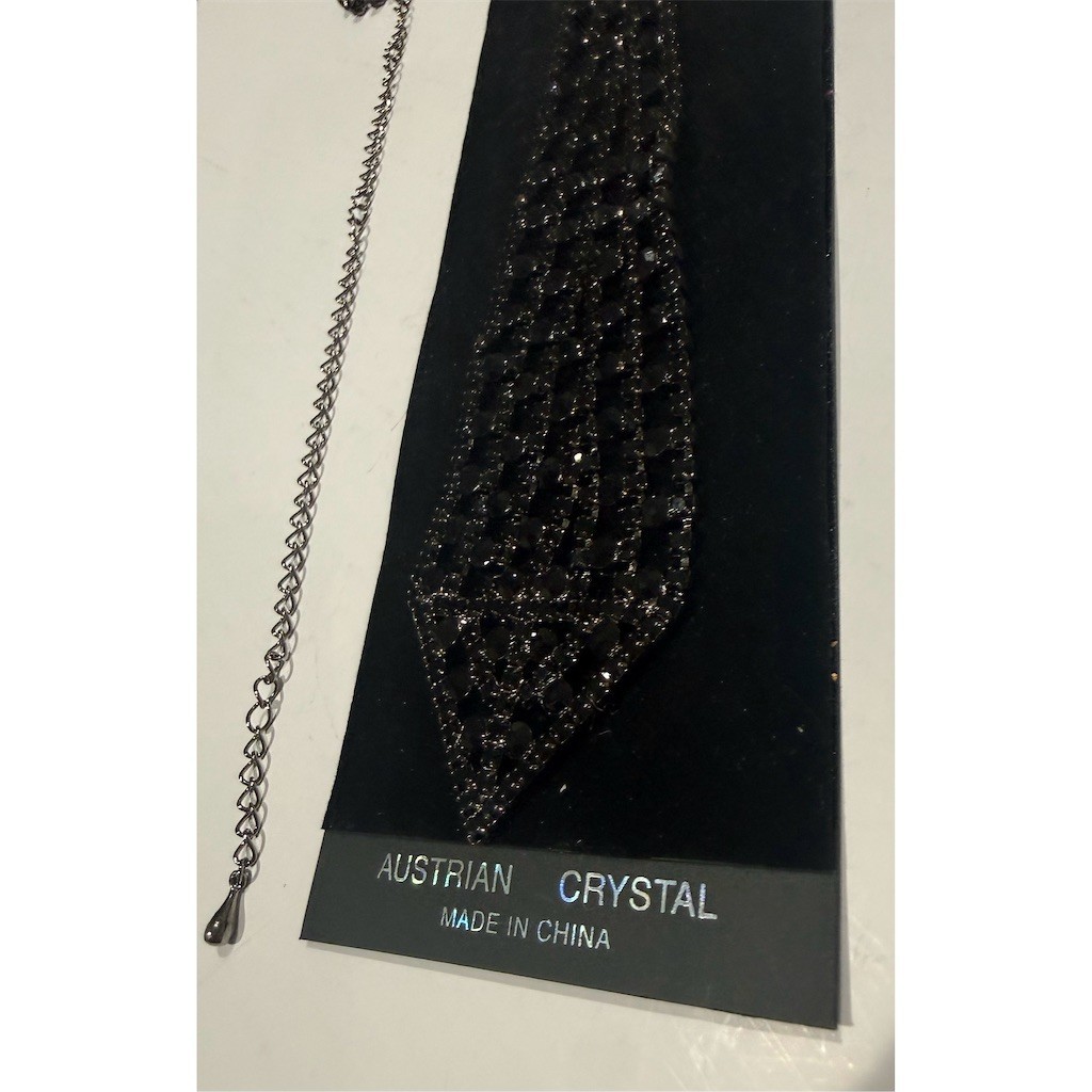 Beauty Collection Necklace Black Unique Crystal Rhinestone Necktie Statement