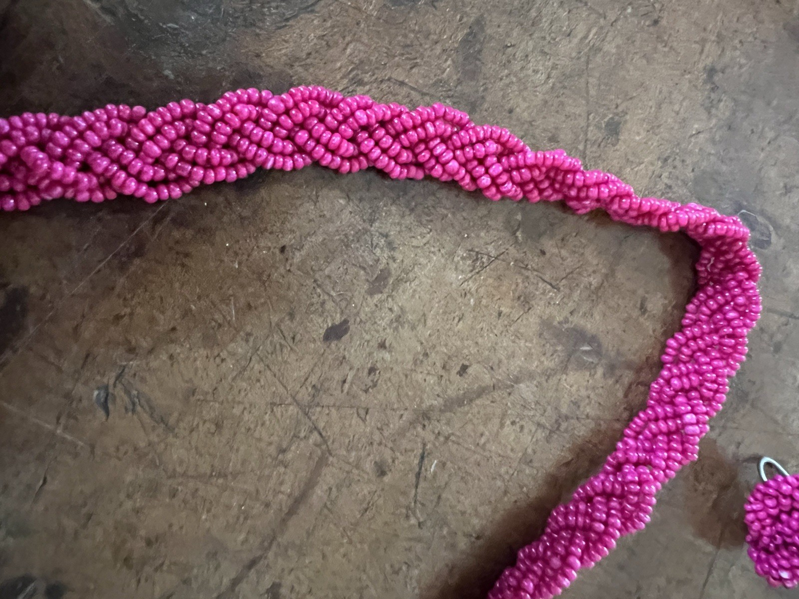 Bright Pink Seed Beaded Multi Strand collar necklace With Matching Earrings