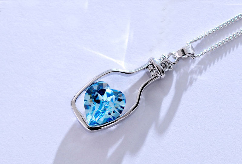Women’s Fashion Jewelry Necklace Love Drift Bottle Wine Pendant Blue Pink 14-4