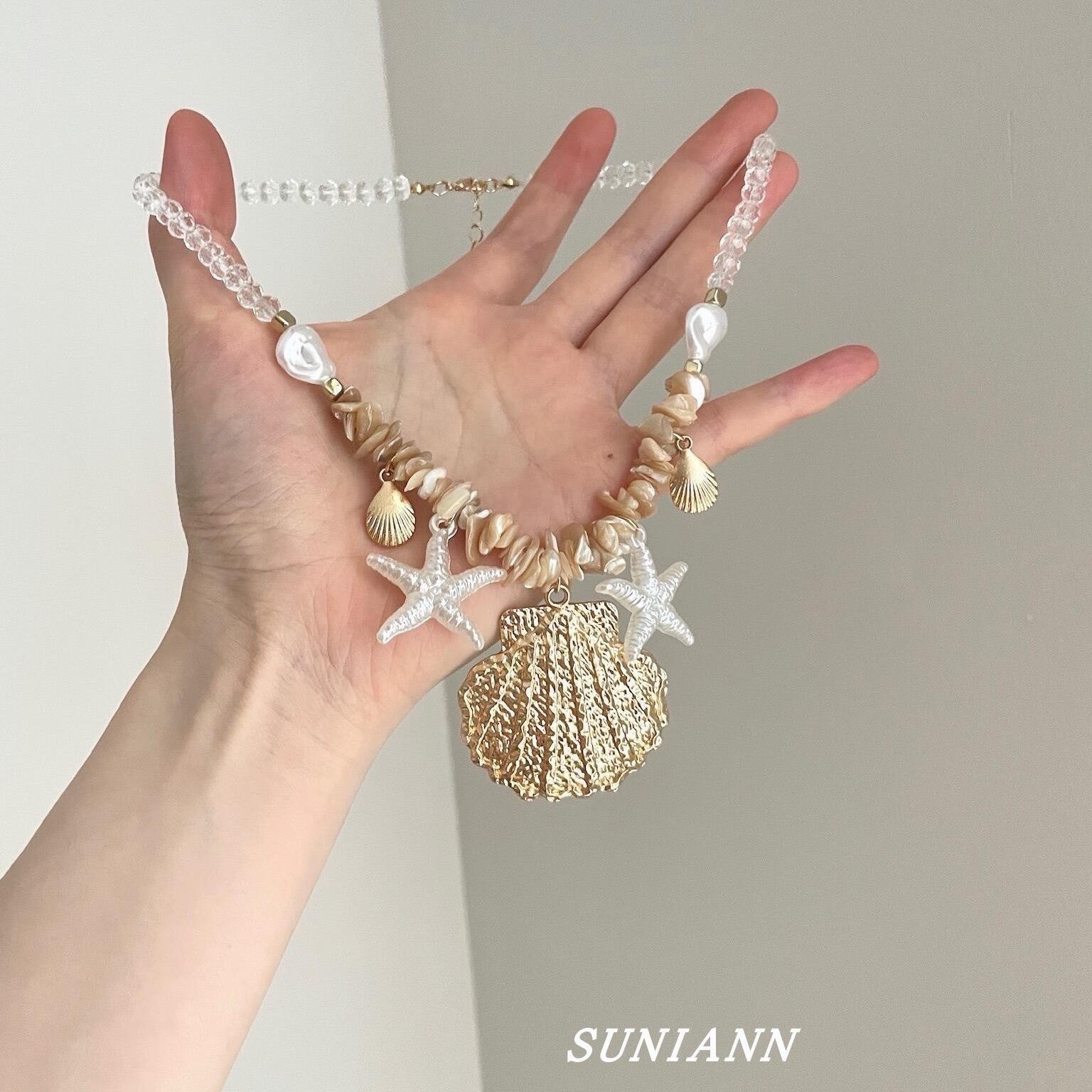 Boho Starfish Chain Alloy Conch Shell Pendant Clavicle Chain Women’s Necklace