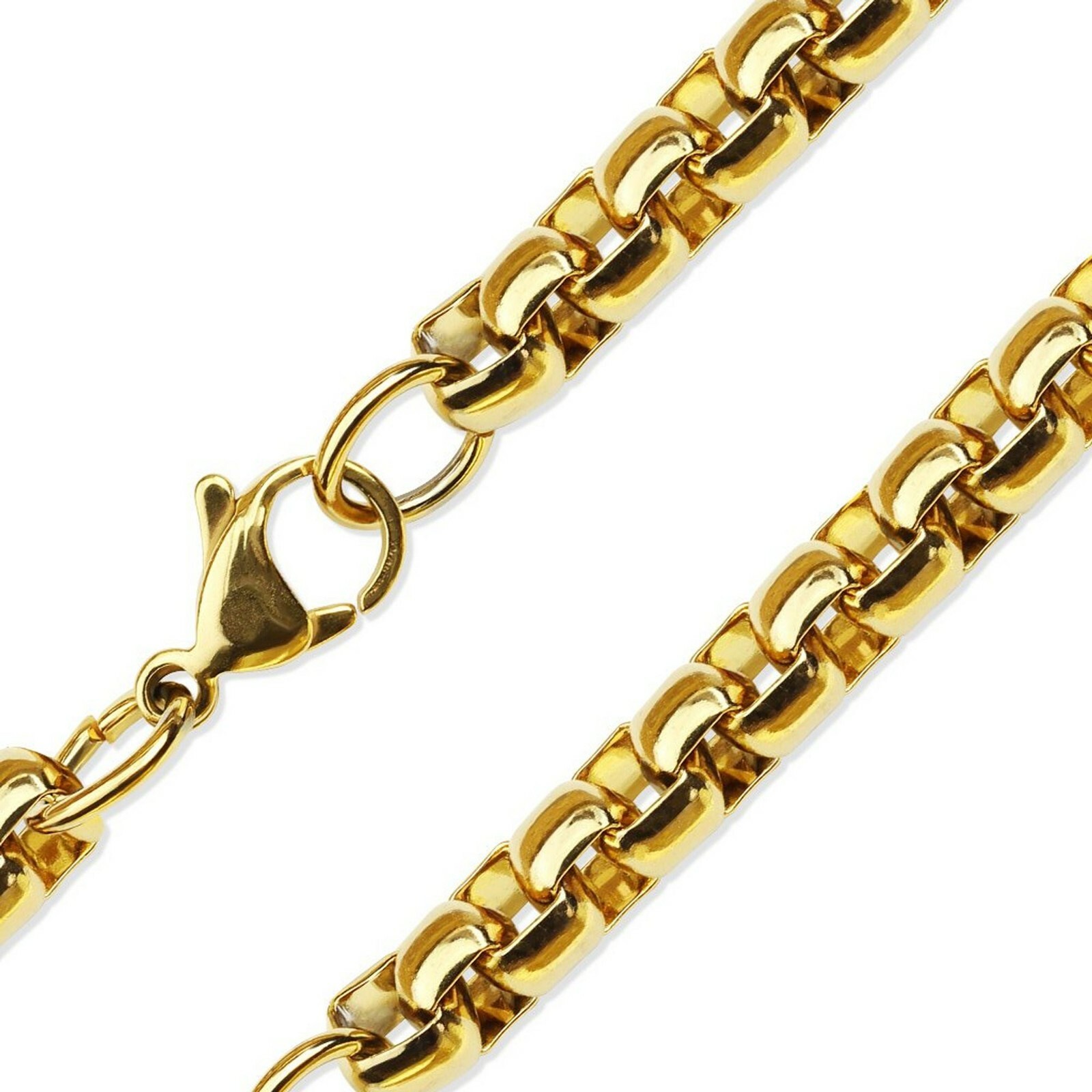 Gold Round Box Necklace Stainless Steel Rolo Chain 5mm 15-20-Inch