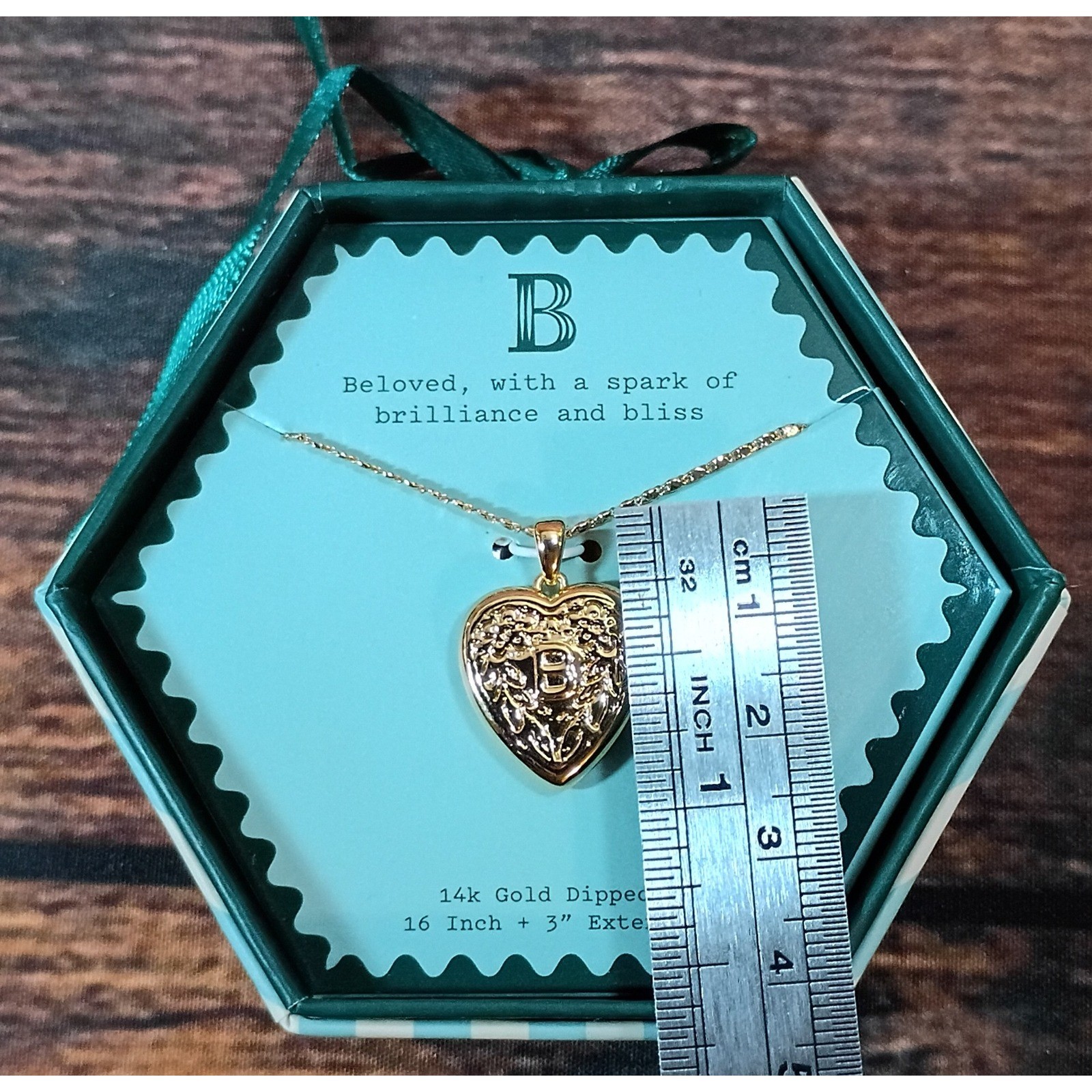 A New Day 14k Gold Dipped Heart Initial B Pendant Necklace 16-19 Inch Boxed