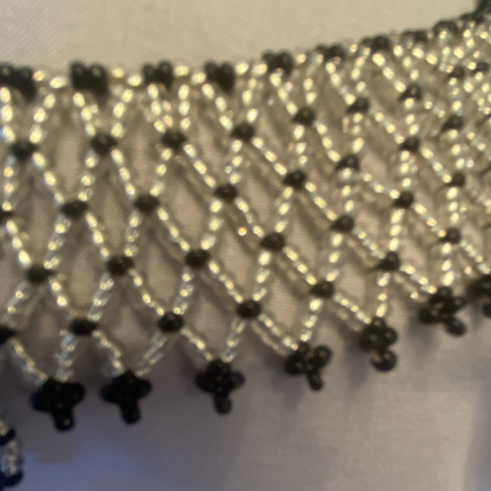Black & Silver Beaded Crystal Bib Choker Necklace Ball/Bead Chain Barrel Clasp