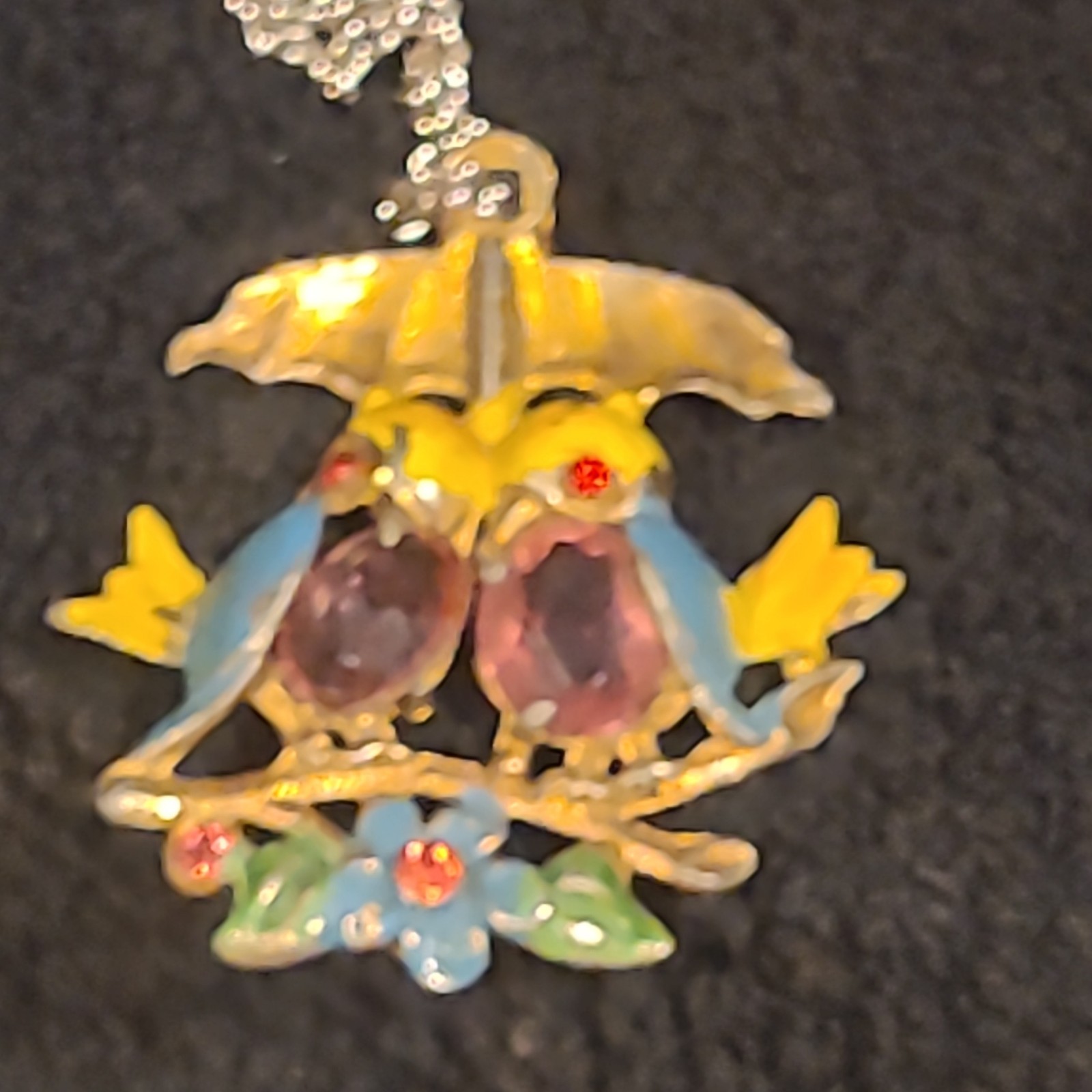Vtg 1940s Fred Gray Love Birds Umbrella Jelly Belly Pendant Necklace Heirloom
