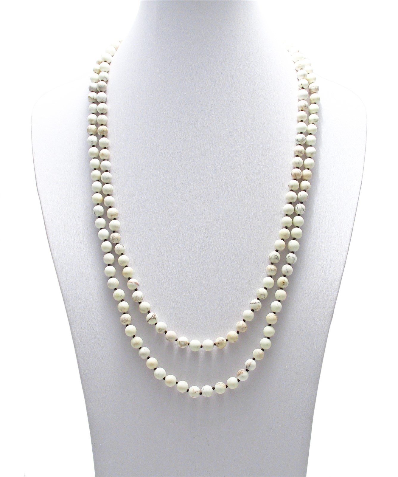 Genuine White Turquoise 60″ Long 9mm Bead Stranded Necklace