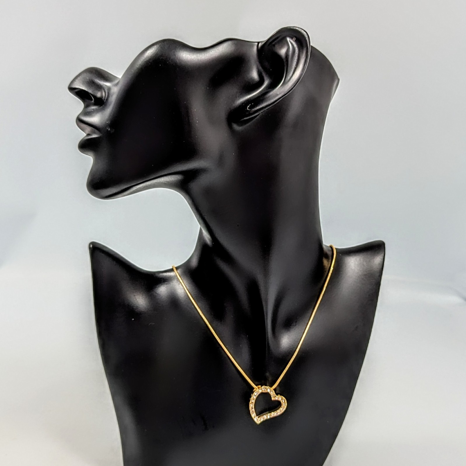 Crystal Gold Tone Heart Pendant Necklace 18-20″