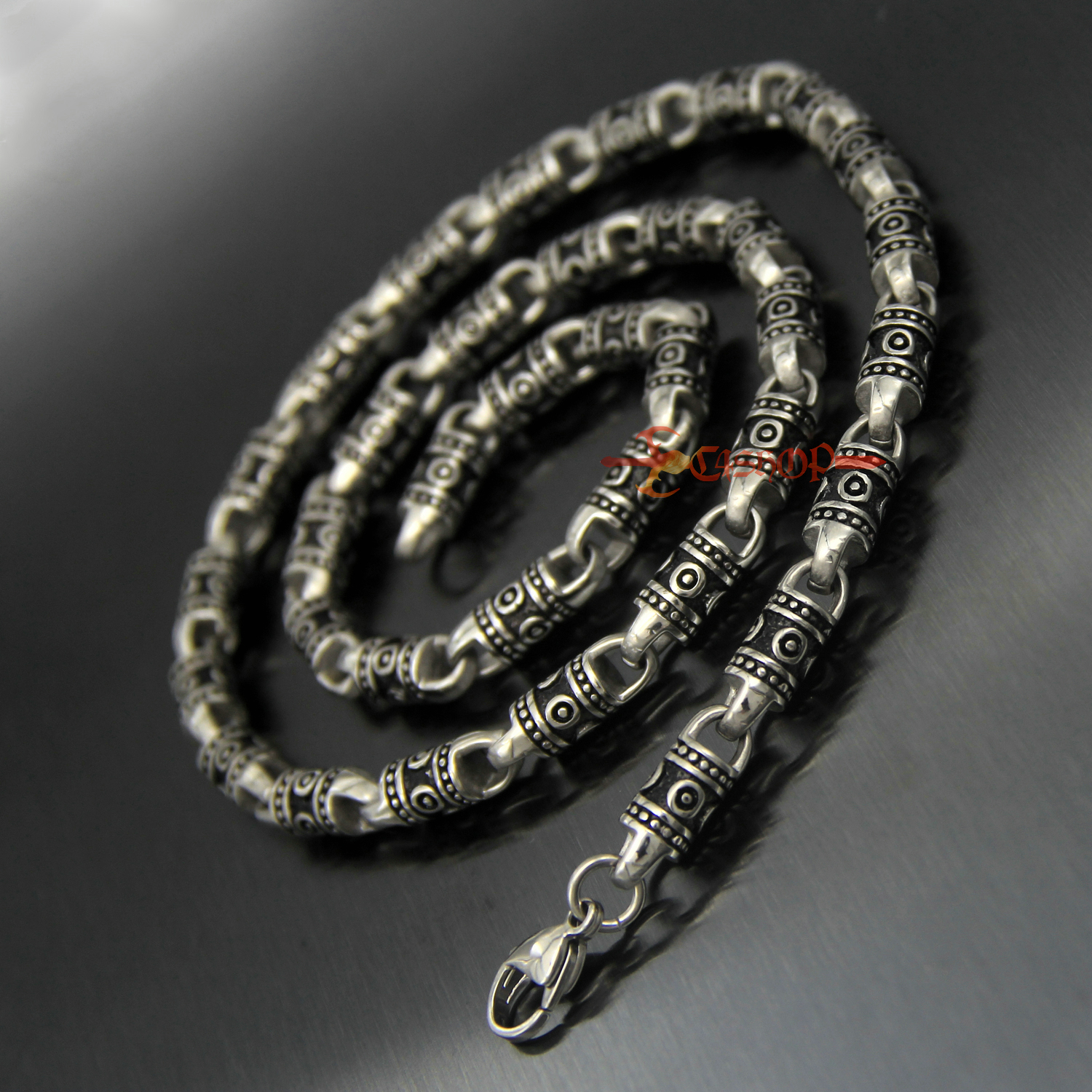 Retro Silver Stainless Steel Tibetan Tribal Totem Chain Necklace Men’s Women’s