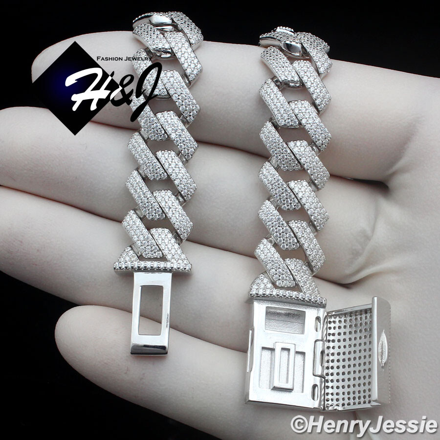 18″-24″MEN SOLID 925 STERLING SILVER 12MM ICY CZ MIAMI CUBAN CURB NECKLACE*SN21