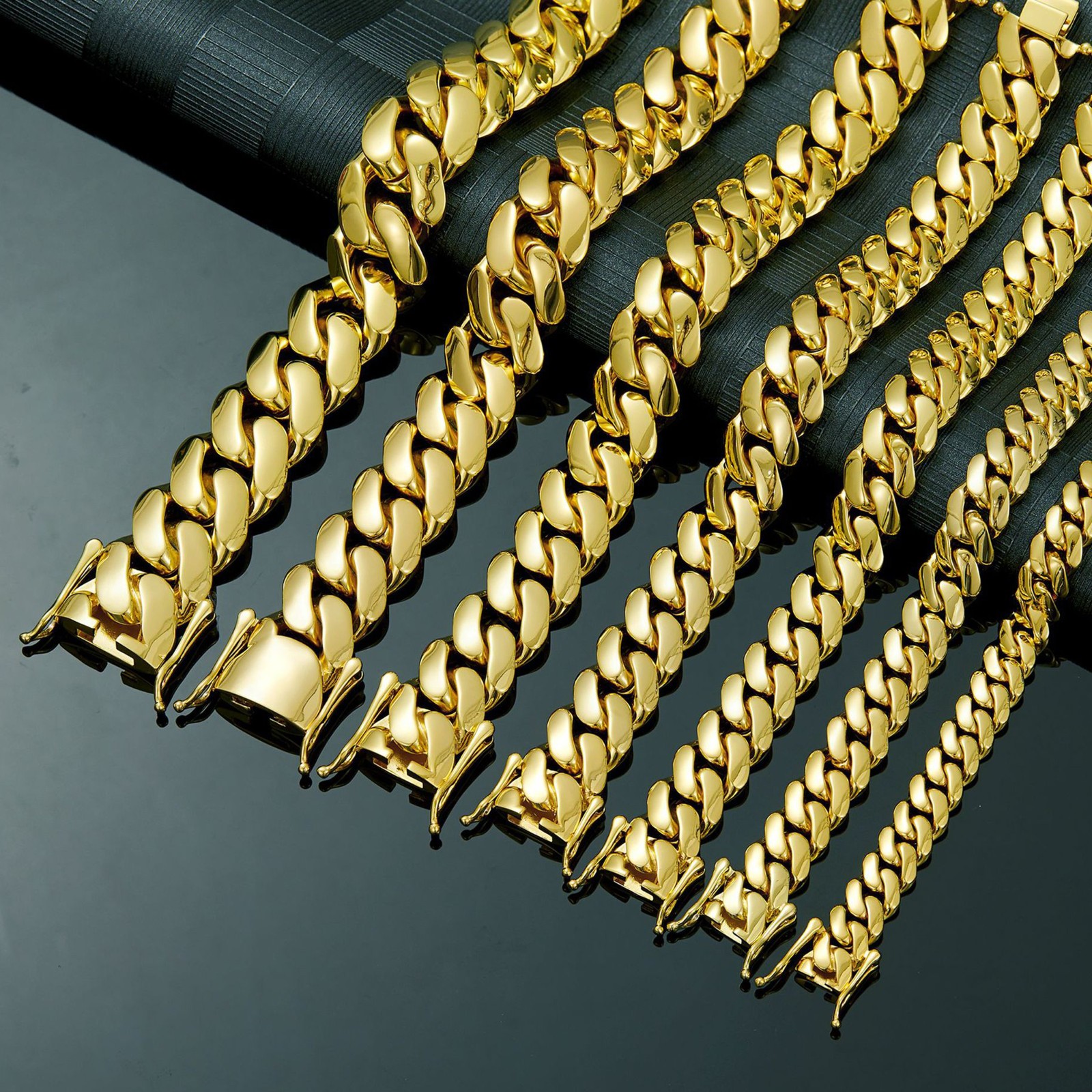 14K Gold Miami Cuban Link Chain Stainless Steel Necklace for Men Women 8mm-20mm