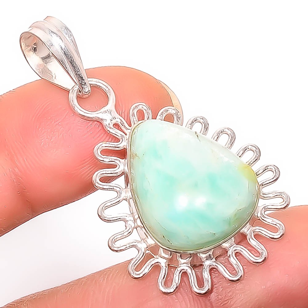 Amazonite – Peru 925 Silver Plated Handmade Pendant 1.76″ P18