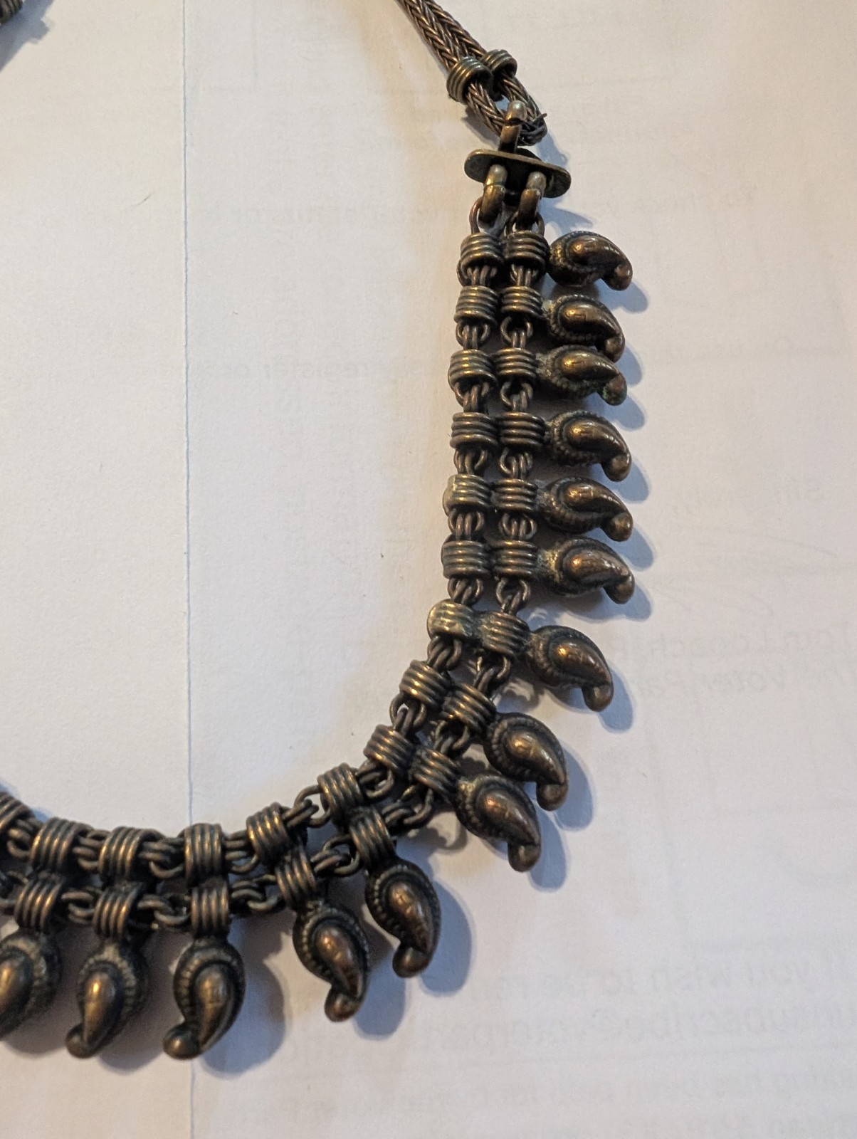 Vintage Indian Bronze Fringed Collar Necklace with Flower Detail Choker BOHO