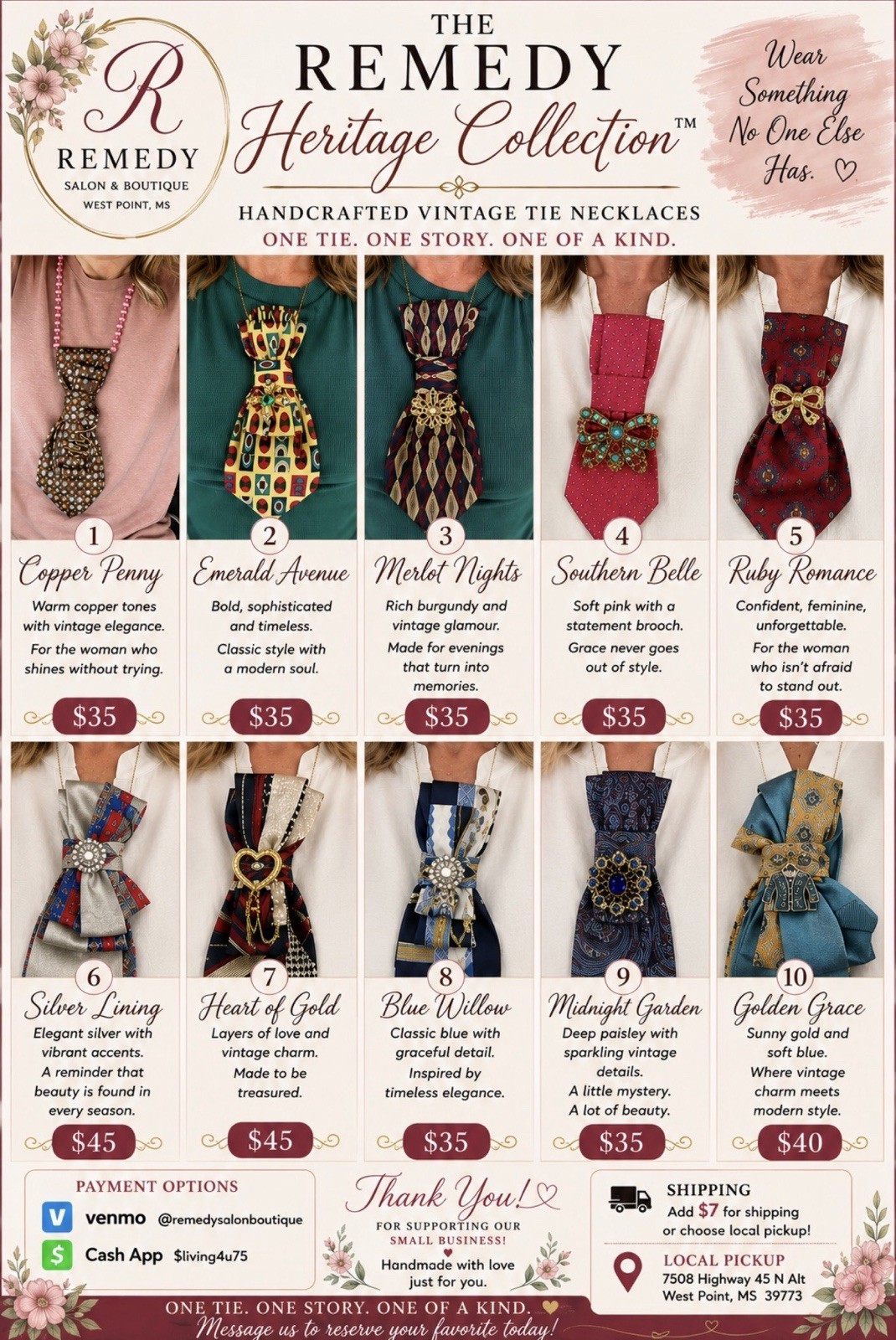 Silver Lining Remedy Heritage Handcrafted Vintage Necktie Necklace