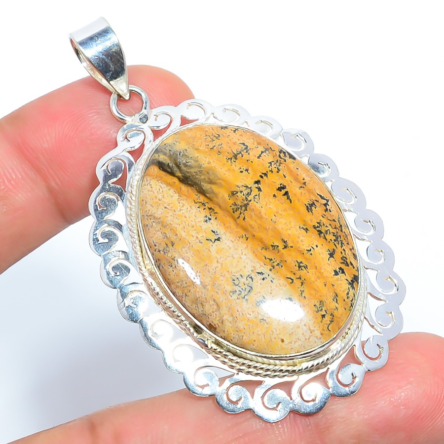 Picture Jasper – Oregon 925 Sterling Silver Filigree Pendant 2.38″ T11