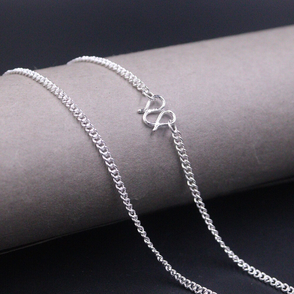 Real 999 Fine Silver Necklace 2.2mm Curb Link Chain 17.7inch For Women
