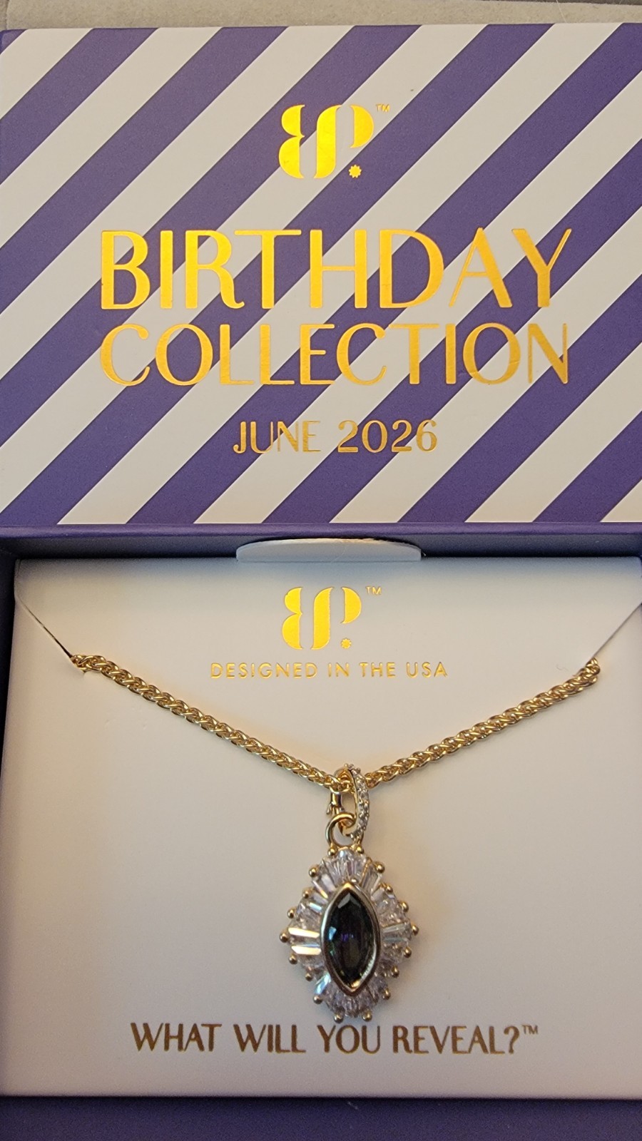 BP Bomb Party June Birthday Necklace Mirrored Beauty Alexandrite on Gold Plating