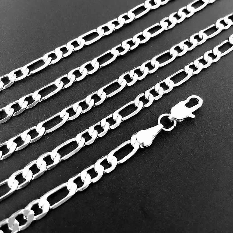 925 Sterling Silver Necklace Figaro Chain 2-12mm 40-75cm Women Jewelry