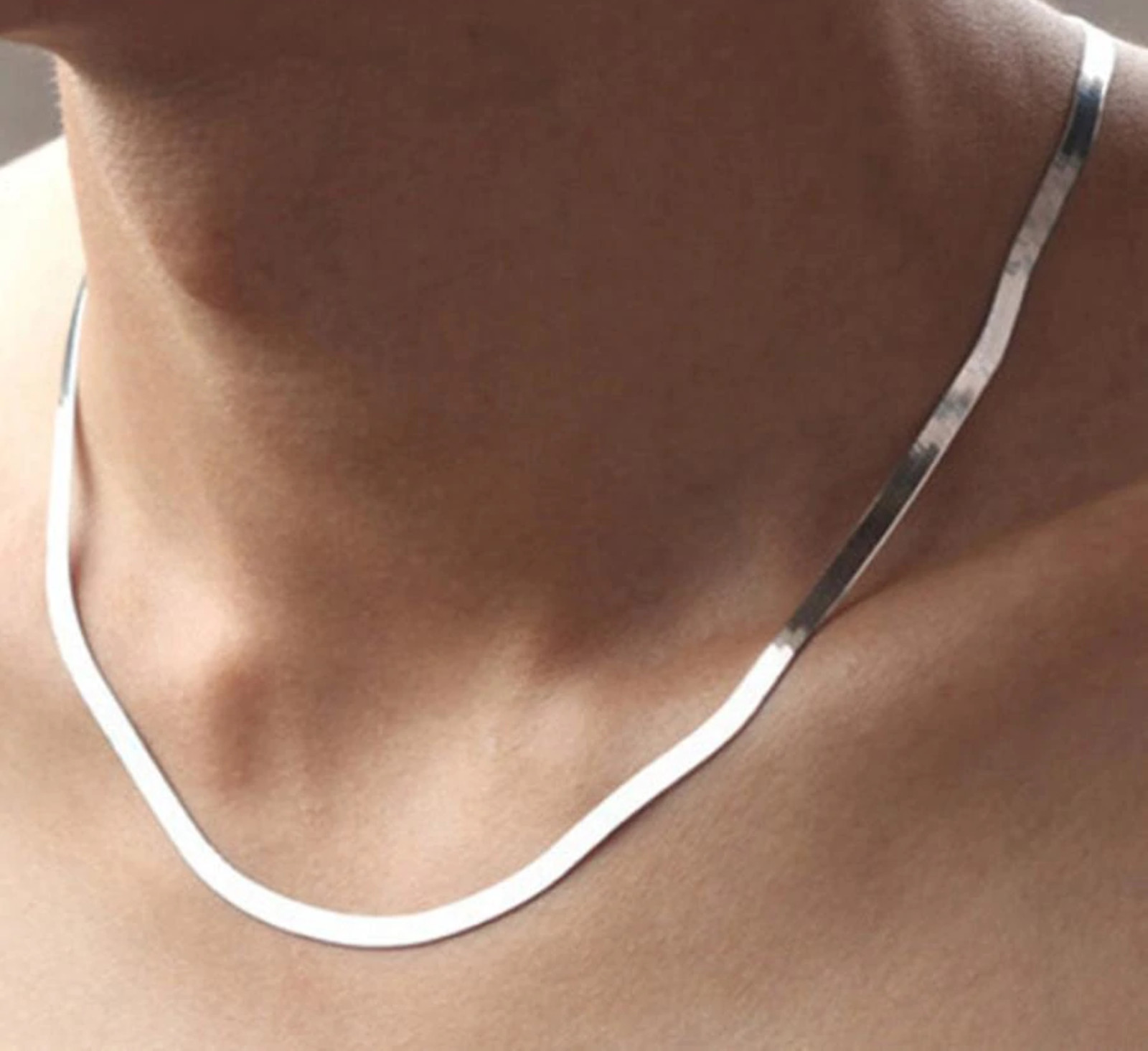 Herring Bone 4mm Flat Chain Necklace Silver 19″
