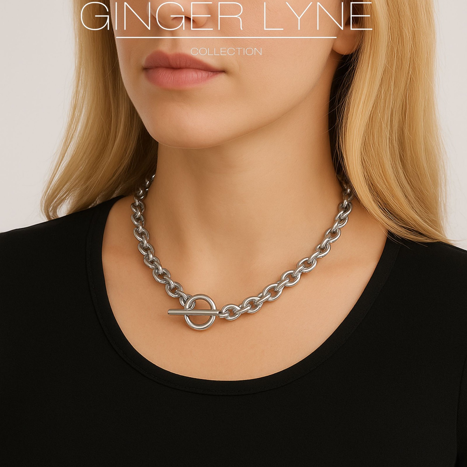 Oval Link Toggle Necklace for Women Heavy Weight 14KT Gold Plated Stainless S…