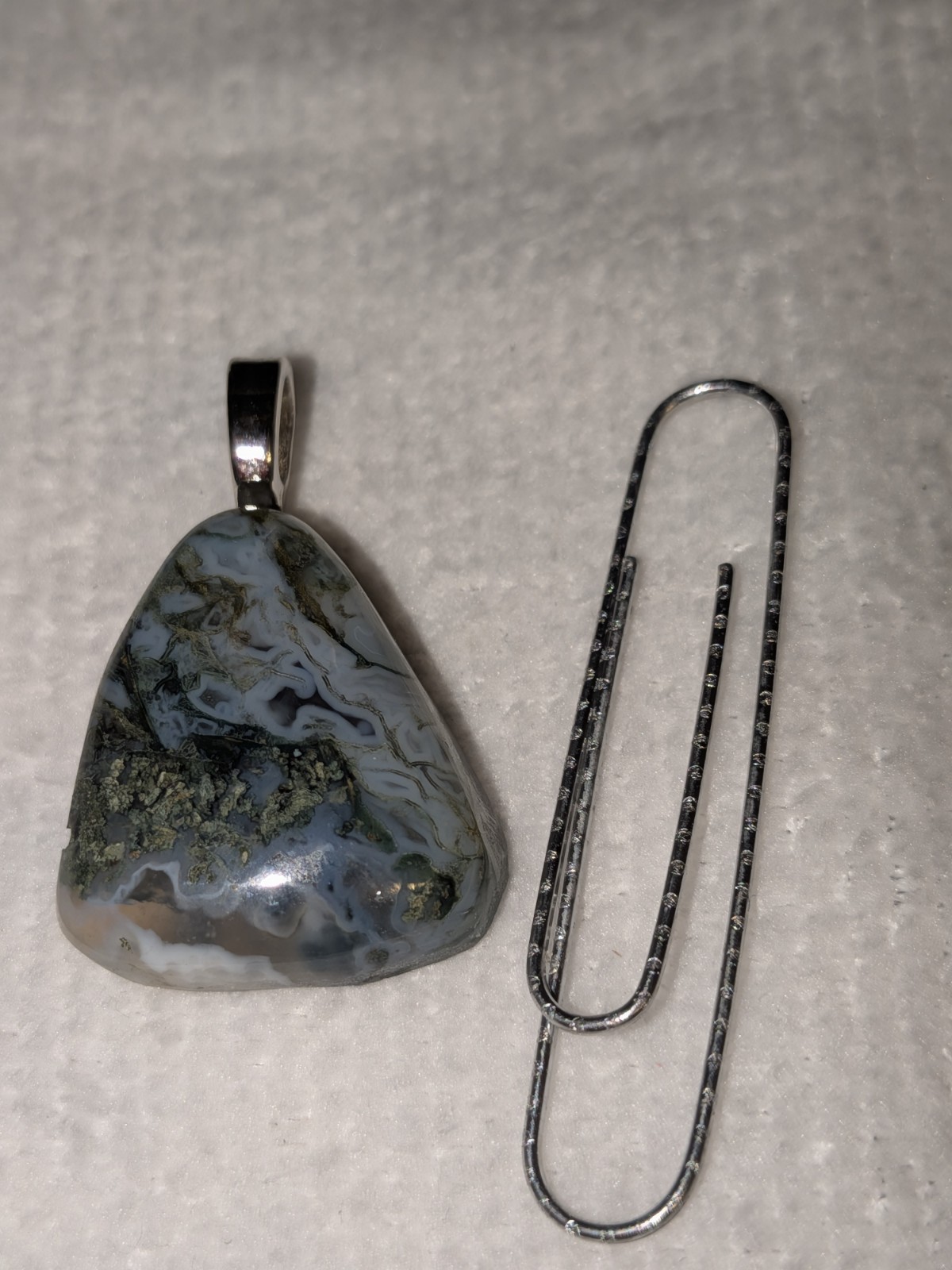 Gray Blue Green Freeform Stone Charm Pendant Silver Tone Bail Cord Undated