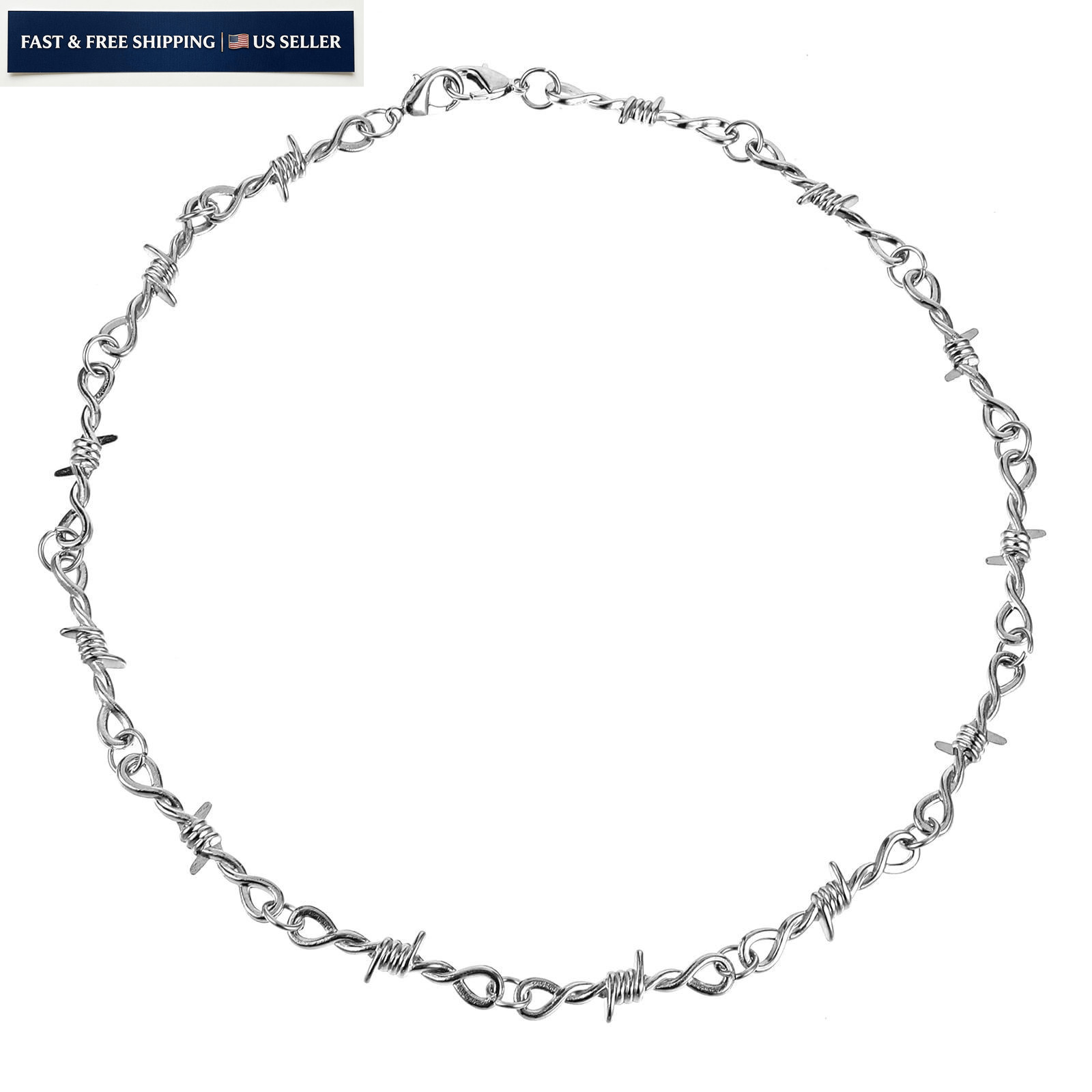 Yolev Barbed Wire Necklace and 10.5 cm (necklace) + 23 (bracelet), Silver