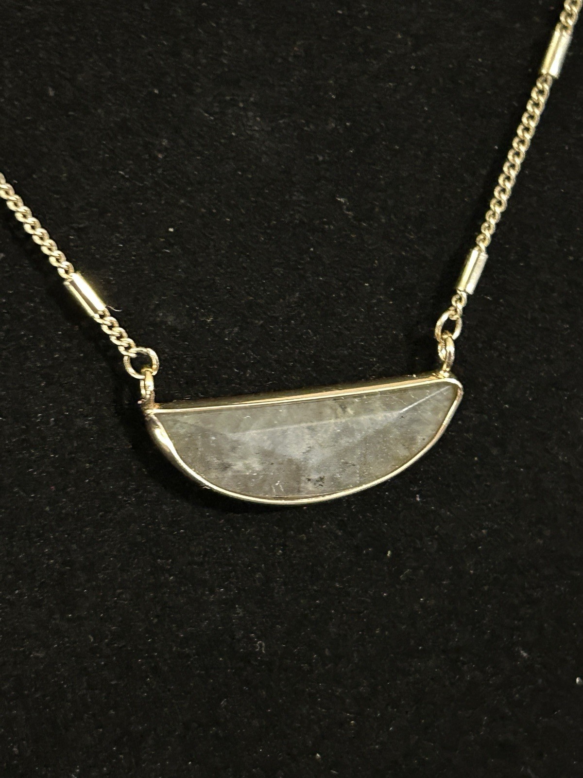 Half Circle Stone Gold Tone Chain Pendant Necklace Adjustable 17-20”