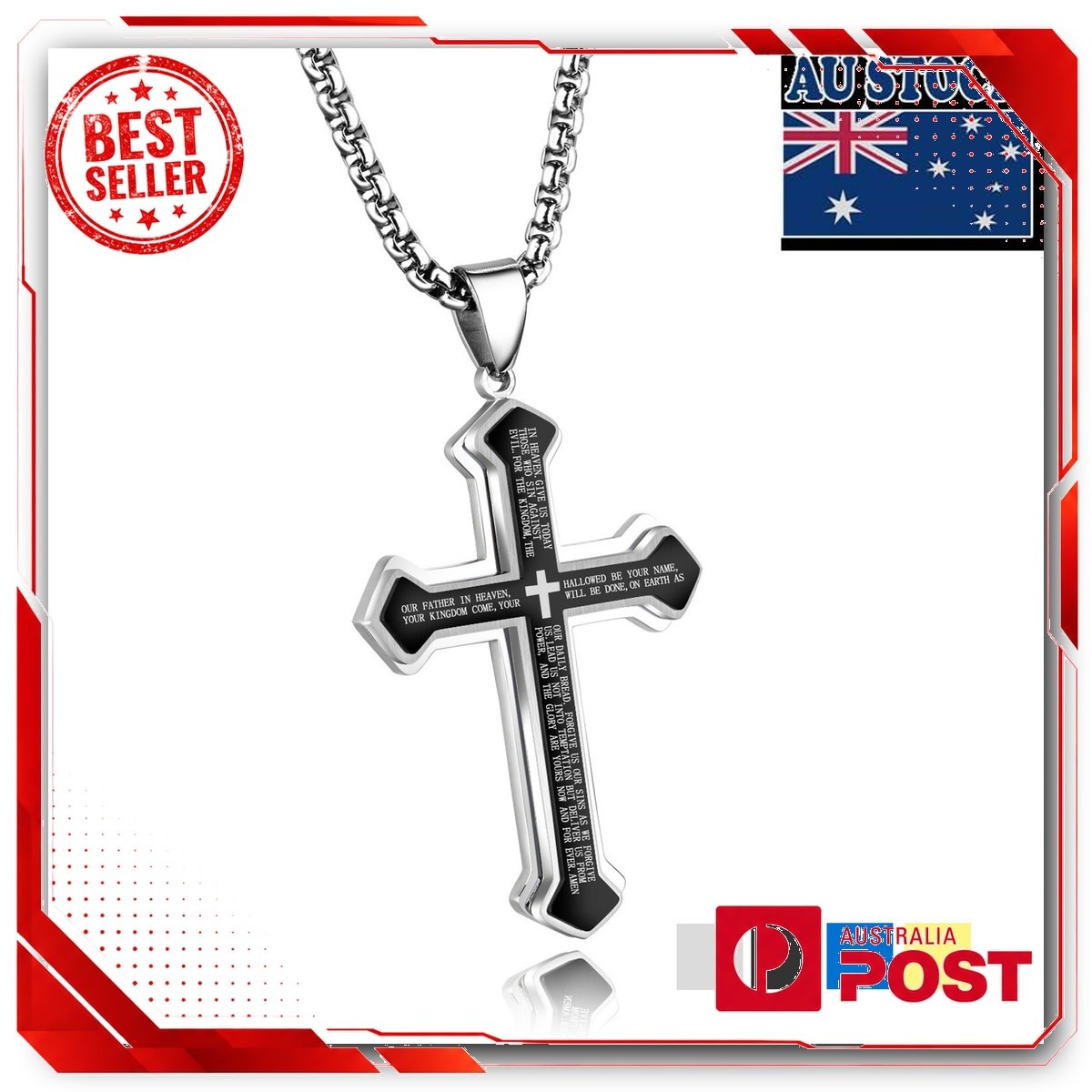 Men’s Stainless Steel Gold Silver Black Cross Bible Pendant Necklace