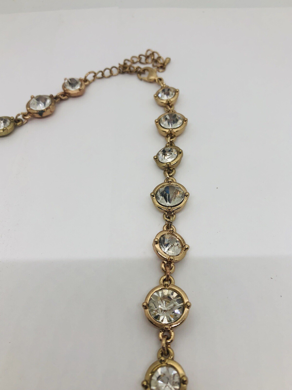 Clear rhinestone bezel set fashion necklace goldtone adjustable 17-20 inch