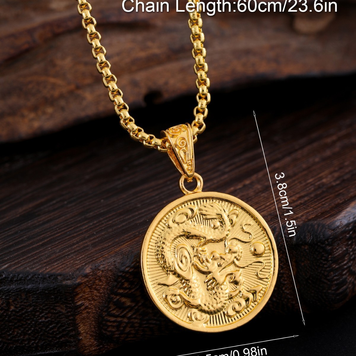Retro Titanium Steel Jewelry – Round Silver Tone Dragon Pendant