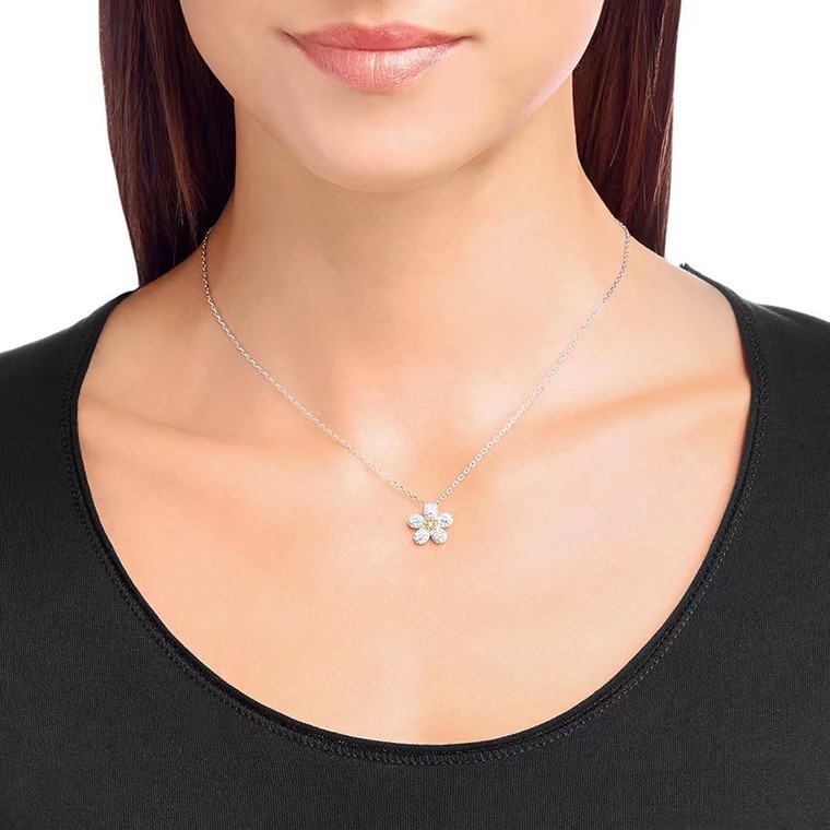 Swarovski Elements Crystal Tough Flower Necklace & Earrings, Chic Floral Jewelry