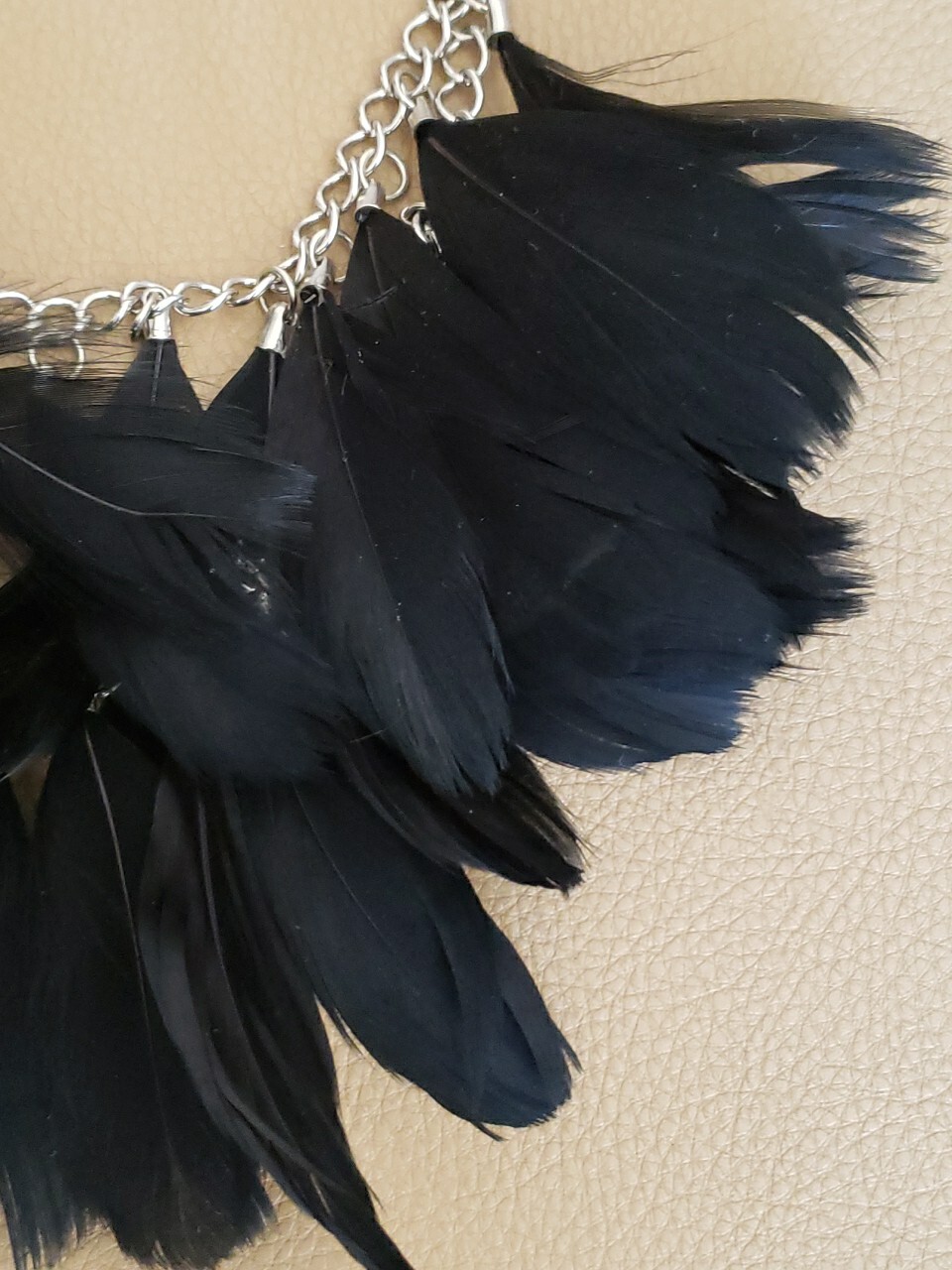 Black Feather Necklace Silver Chain Halloween Or Anytime
