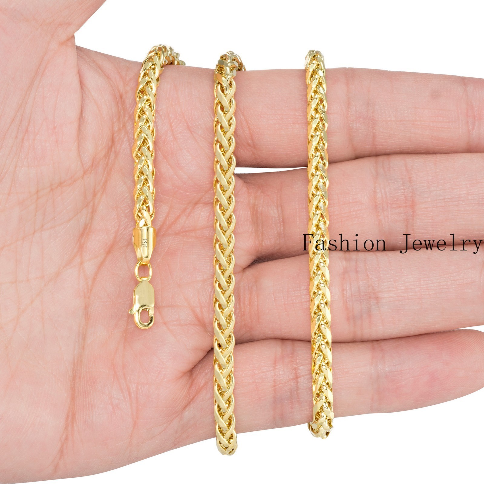 14K Yellow Gold 4mm Franco Wheat Foxtail Palm Link Chain Mens Necklace 16″- 30″