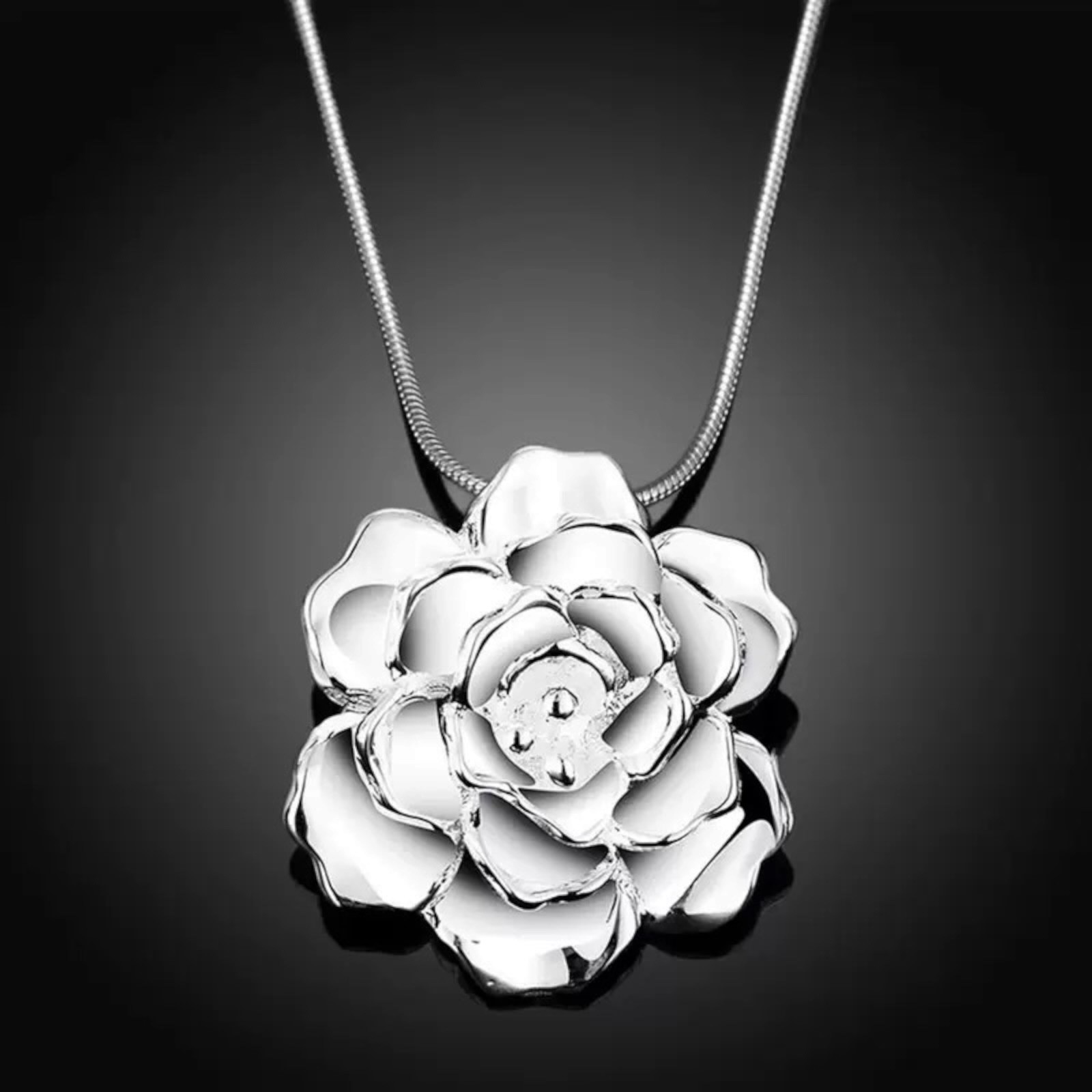 Rose Flower 925 Sterling Silver Plated Pendant Necklace Choker Women C16