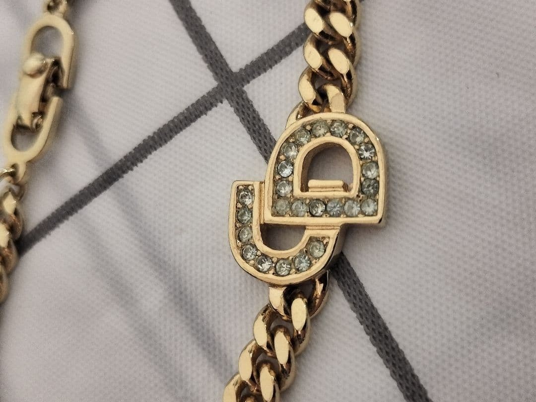 Christian Dior Logo Rhinestone Bracelet Gold Tone 6.5in Elegant Jewelry