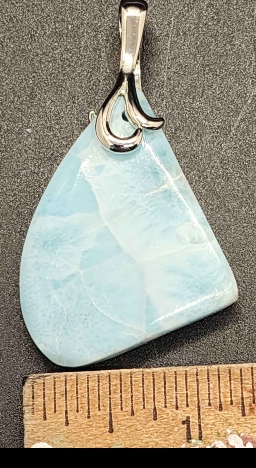 Larimar/Pectolite Blue Triangle Stone Pendant w/ Silver Tone Bail