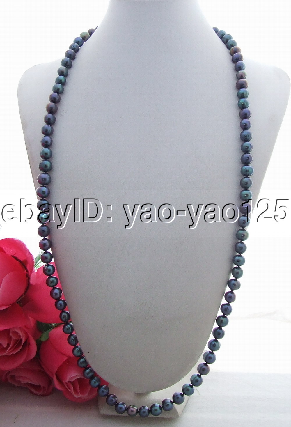 32″ 10mm Black Pearl Necklace long pearl necklace